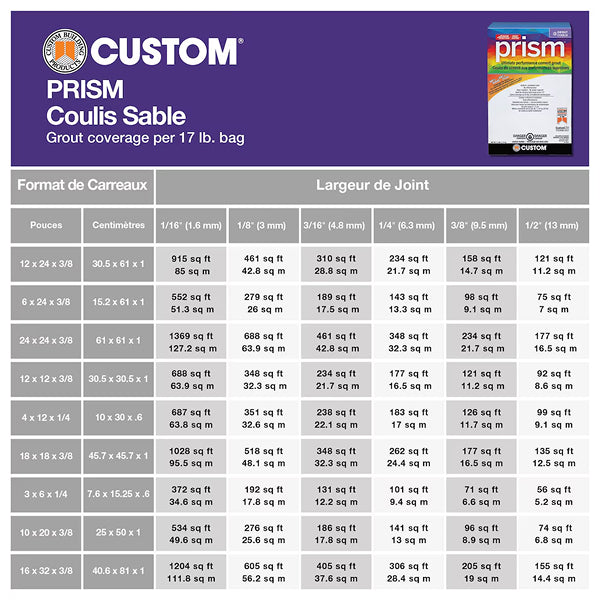 Coulis résistant aux taches pour carrelage et pierre, couleur platine, 6,8 lb, de Custom Building Products Prism 115