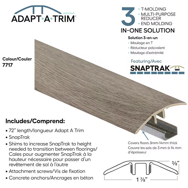 Zamma Adapt A Trim 3-in-1 Vinyl Reducer & Transition Molding Color 7717 1.85-in x 0.35-in x 72-in