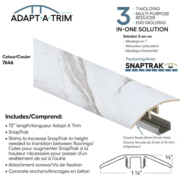 Zamma Adapt A Trim 3-in-1 Vinyl Reducer & Transition Molding Color 7646 1.85-in x 0.35-in x 72-in