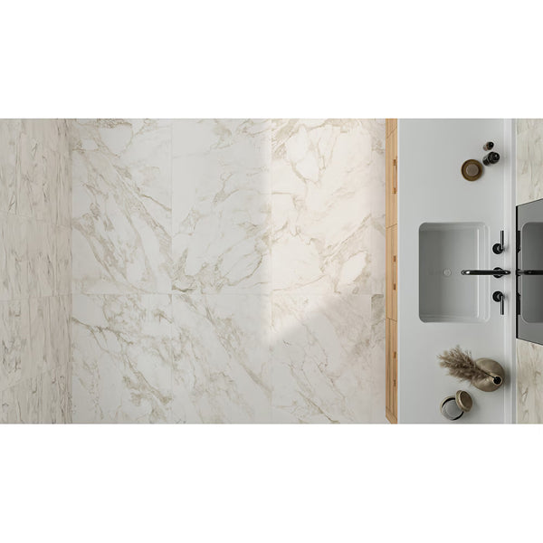 Anatolia Calacatta Crescente 24 inch x 48 inch Honed Rectified Porcelain Tile – 15.5 sq.ft. per Case