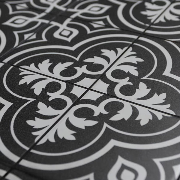Merola Tile Harmonia Vintage Black 13 inch x 13 inch Ceramic Floor and Wall Tile – 12.19 sq. ft. per Case, Glazed Encaustic-Inspired Matte Finish