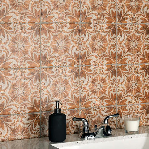 Merola Tile Costa Cendra Decor Dahlia Arena 7-3/4 inch x 7-3/4 inch Ceramic Floor and Wall Tile – 11.11 sq. ft. per Case, Glazed Textured Finish