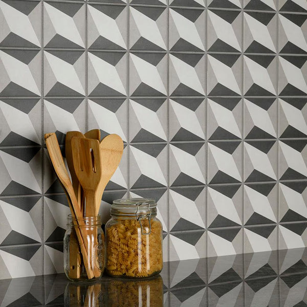 Merola Tile Twenties Diamond Mini Ceramic Floor and Wall Tile 4 inch Width 4 inch Length 12.72 sq ft/case Patterned Glossy Finish