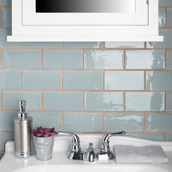 Merola Tile Chester Acqua 3 inch x 6 inch Ceramic Wall Tile – 5.72 sq. ft. per Case, Glossy Smooth Finish