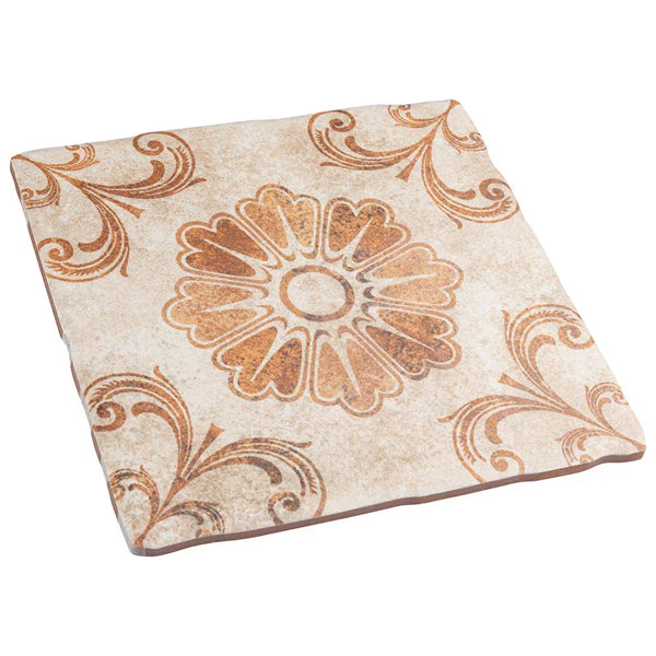 Merola Tile Costa Arena Decor Fleur 7.75 inch x 7.75 inch Ceramic Floor and Wall Tile – 11.11 sq ft per Case, Rustic Floral Stone Look Matte Finish Indoor Tile