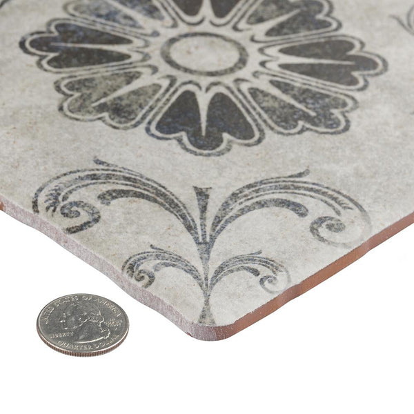 Merola Tile Costa Cendra Decor Fleur 7.75 inch x 7.75 inch Ceramic Floor and Wall Tile – 11.11 sq ft per Case, Rustic Stone Look Matte Finish