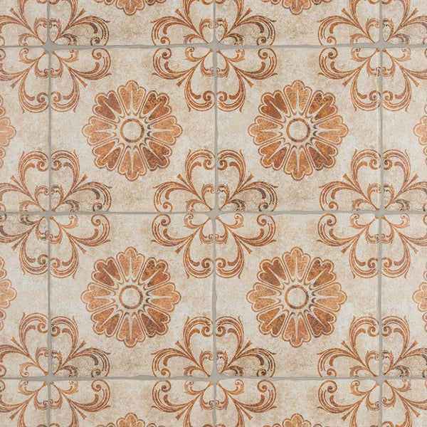 Merola Tile Costa Arena Decor Fleur 7.75 inch x 7.75 inch Ceramic Floor and Wall Tile – 11.11 sq ft per Case, Rustic Floral Stone Look Matte Finish Indoor Tile