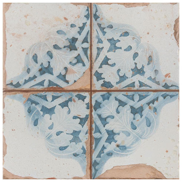 Merola Tile Artisan Azul Decor 13 inch x 13 inch Ceramic Floor and Wall Tile 12.2 sq. ft./case – Patterned Low Sheen Finish