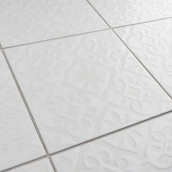 Merola Tile Triplex Valverde White 7-3/4 inch x 7-3/4 inch Ceramic Wall Tile (11.11 sq. ft./Case) – Textured Semi-Gloss Finish