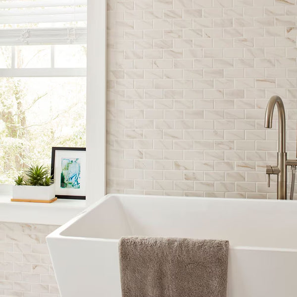 Dal Tile Selwyn Bianco Calacatta Matte 12x12 Brick Joint Mosaic Ceramic Tile