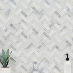 Load image into Gallery viewer, MSI Bytle Bianco 12x12 Herringbone Multi-Surface Mesh-Mounted Mosaic Tile
