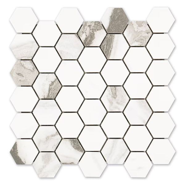 Modamo Mouro Polished White 2-inch Hexagon Porcelain Floor & Wall Mosaic Tile