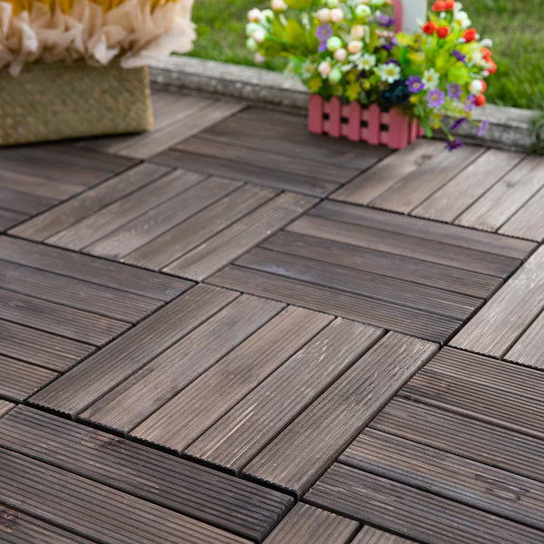 Outsunny 1' x 1' Wood Deck Tile – 27-Pack, Black