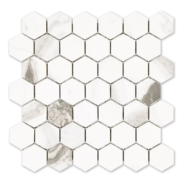 Modamo Mouro Polished White 2-inch Hexagon Porcelain Floor & Wall Mosaic Tile