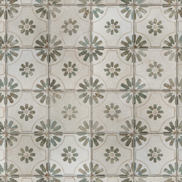 Merola Tile Kings Blume Encaustic Sage 17.63 inch x 17.63 inch Ceramic Floor and Wall Tile (10.95 sq. ft./case)