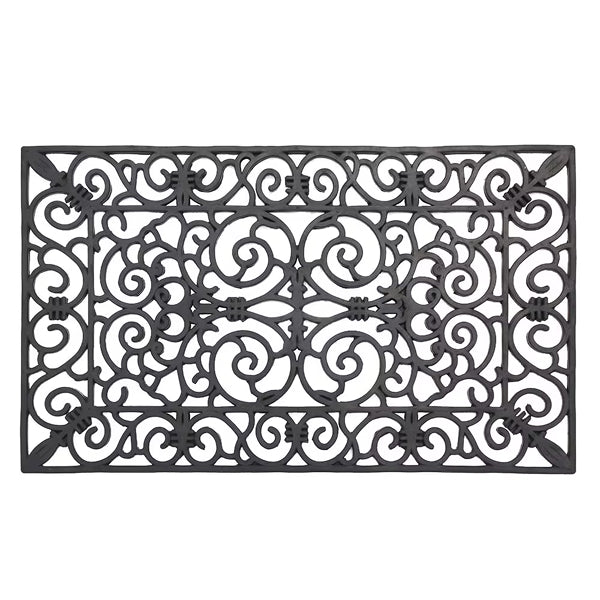 Home Decorators Collection Iron Scroll 18 inch x 30 inch Black Rubber Doormat – Non-Slip Indoor Outdoor Entrance Mat