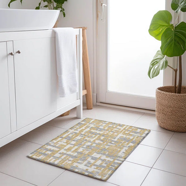 Machine Washable Indoor/Outdoor Chantille Gold Rug