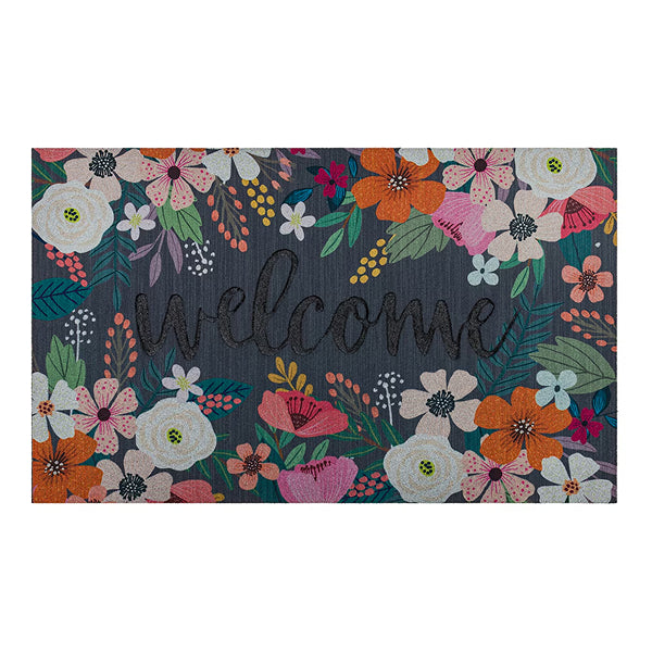 StyleWell Nature Welcome Garden Greeting 18 inch x 30 inch Recycled Rubber Door Mat – Floral Outdoor Indoor Entry Mat with Non-Slip Backing