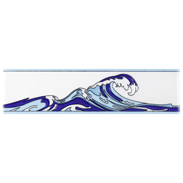 Merola Tile Captain Wave Pacific Blue Ceramic Wall Tile Trim 0.38 inch Thick 2 inch Wide – Glossy Embossed Finish