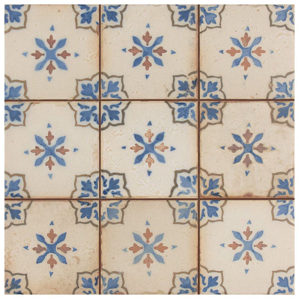 Merola Tile Mirambel Azul 13 inch x 13 inch Ceramic Floor and Wall Tile – 12.2 sq. ft. per Case, Matte Textured Finish