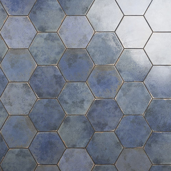Ivy Hill Tile Mandalay Hex Blue Porcelain Tile – 0.35 inch Thick, 9.13 inch x 10.51 inch, 8.07 sq.ft/Case – Polished Hexagon Finish