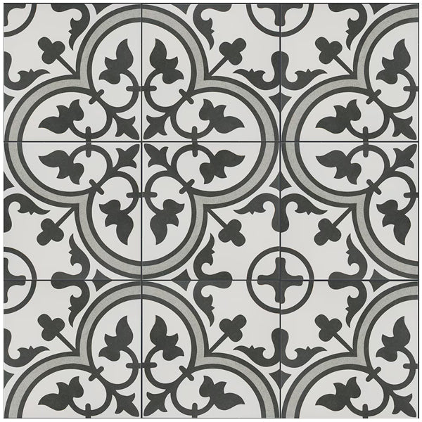 Merola Tile Arte Grey Porcelain Floor & Wall Tile 0.4 inch Thick x 9.75 inch Wide Grey Square – 10.88 sq. ft./Case, Glazed Satin Finish