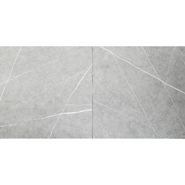 Grizzly Surfaces Primo Grey Porcelain Tile 24 inch x 24 inch 16 sq. ft./case Matte Rectified Marble Look Finish