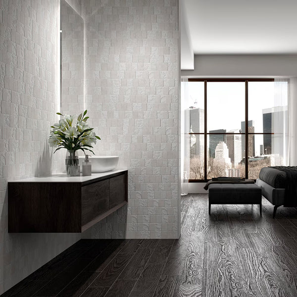 Merola Tile Blend White 3.25 inch x 17.5 inch Porcelain Wall Tile – 9.6 Sq. Ft./Case – Textured Stone Look Finish