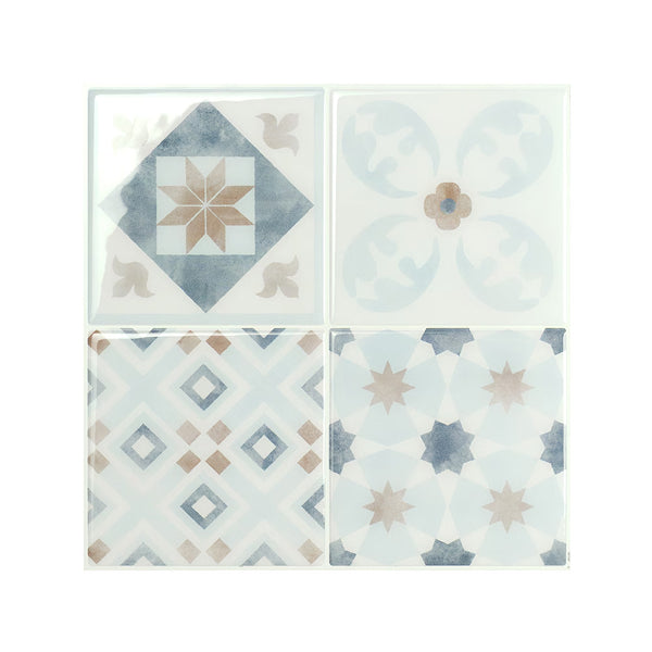 Smart Tiles Peel And Stick Backsplash Vintage Parma Tiles Ceramic Look 9 in x 9 in Multi-Colored 4-Pack (Area Coverage: 2.25 sq.ft.)