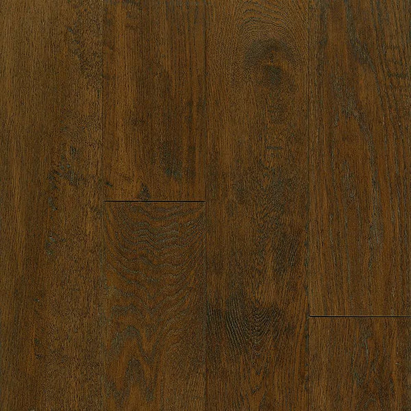 Bruce Oak Mocha solid hardwood flooring with hand-scraped texture and medium gloss finish