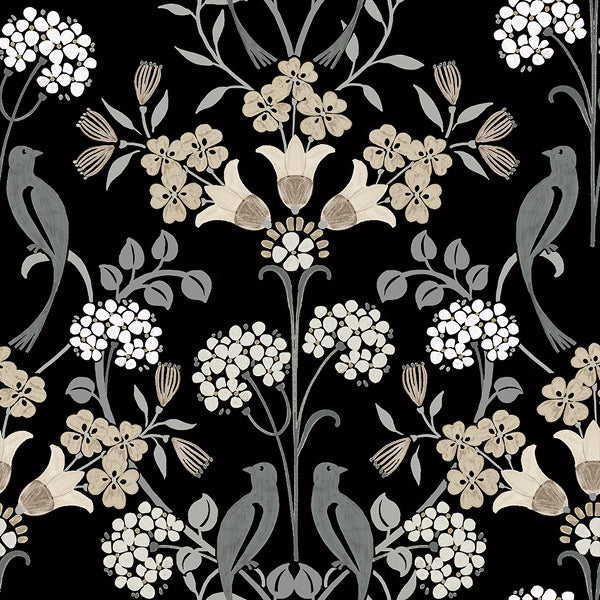 NuWallpaper Black and Neutral Meadow Song Peel & Stick Wallpaper 20.5 in x 18 ft