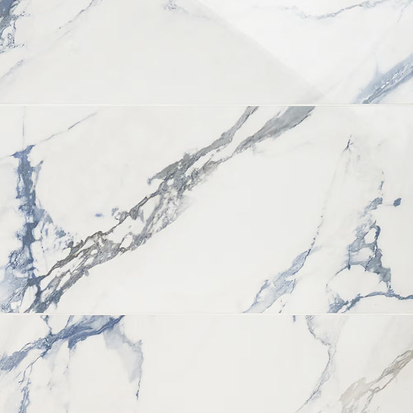 Ivy Hill Tile Calacatta Indigo Polished Porcelain Tile 12 inch x 24 inch 11.62 sq. ft./Case Marble Look Glossy Floor and Wall Tile