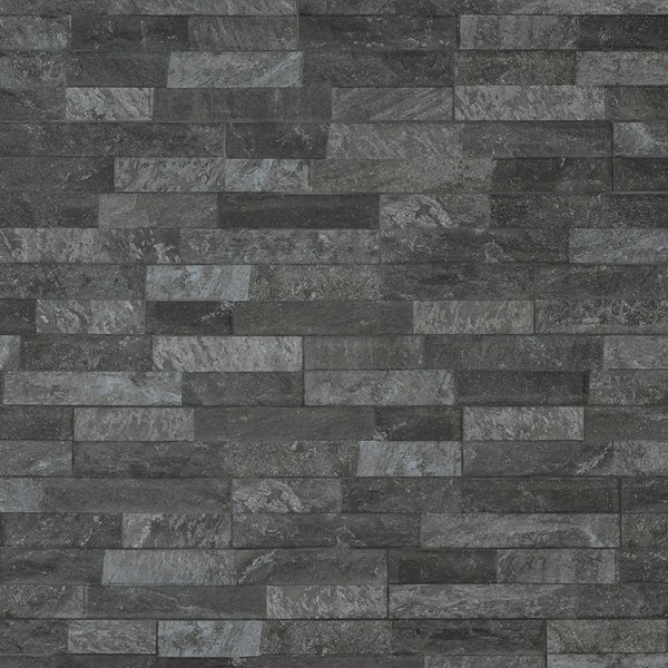 Merola Tile Ordino Black Porcelain Wall Tile 3.25 inch x 17.5 inch – 9.6 sq. ft. per Case Textured Stone Look Finish