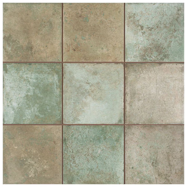 Merola Tile Kings Etna Encaustic 13.13 inch x 13.13 inch Sage Ceramic Floor and Wall Tile 12.29 sq ft/case – Vintage Pattern Matte Finish