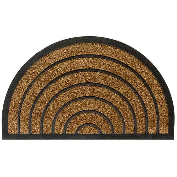 StepGuard Faux Coir Ribbed Halfmoon Door Mat 18 inch x 30 inch Beige – Non-Slip Outdoor Entrance Mat