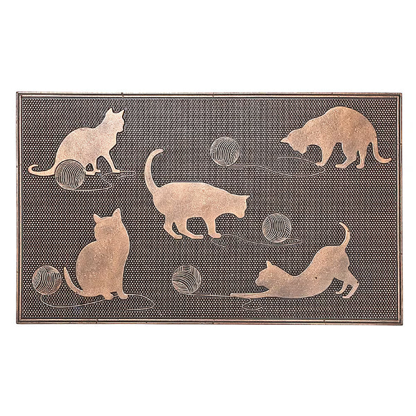 IH Casa Decor ERO Modern 18-Inch x 30-Inch Rubber Mat Cats Playing With Ball Of Yarn