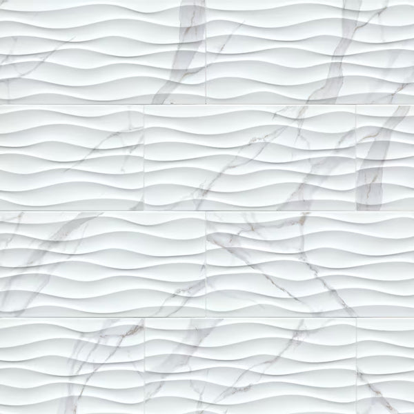 Title: MSI Stone ULC Dymo Statuary Wavy White Glossy Glazed Wall Ceramic Tile 0.37 inch Thick 12 inch x 24 inch (16 sq. ft./Case)