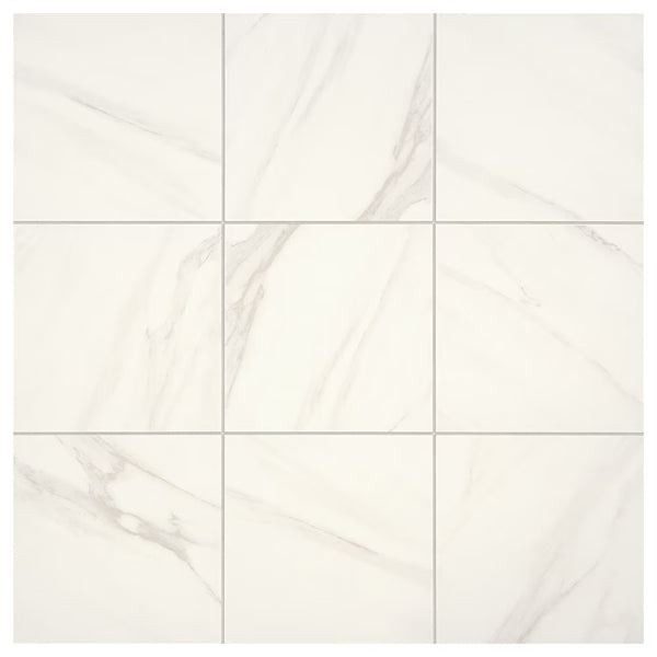 Dal Tile Selwyn Bianco Calacatta Matte Porcelain Tile 12 inch x 12 inch 14.55 sq. ft./Case Marble Look Glazed Floor and Wall Tile