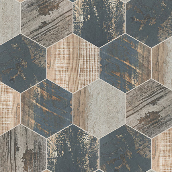 Merola Tile Gaugin Hex Catan Shadow Porcelain Floor and Wall Tile 8.5 inch x 9.75 inch x 0.39 inch – 11.28 sq. ft./Case, Matte Wood Look Hexagon Finish