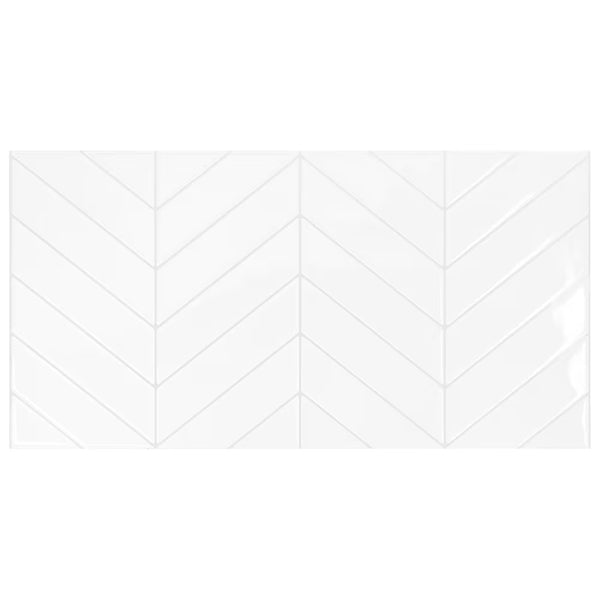 Smart Tiles Peel And Stick Backsplash Blok Chevron Tiles, Ceramic Look, 22.56In X 11.58In, White, 2-Pack
