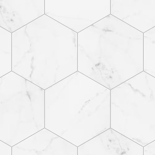 Merola Tile Classico Carrara Hexagon 7 inch x 8 inch Porcelain Floor and Wall Tile – 7.5 sq. ft. per Case, Matte Marble Look Hexagon Tile