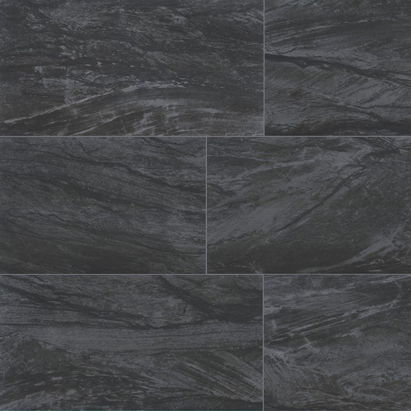 MSI Durban Anthracite Porcelain Tile 10 mm Thick 24 inch x 48 inch 16 sq. ft./case Polished Marble Look