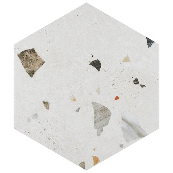 Merola Tile Sonar Hex White 8.63 inch x 9.88 inch Porcelain Floor and Wall Tile 11.5 sq ft per Case Terrazzo Look