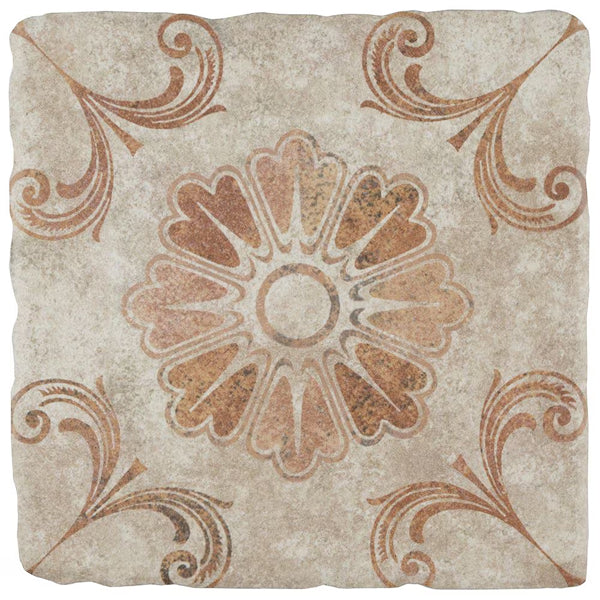Merola Tile Costa Arena Decor Fleur 7.75 inch x 7.75 inch Ceramic Floor and Wall Tile – 11.11 sq ft per Case, Rustic Floral Stone Look Matte Finish Indoor Tile