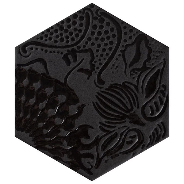 Merola Tile Gaudi Lux Hex Black 8-5/8 inch x 9-7/8 inch Patterned Porcelain Floor and Wall Tile (11.56 sq. ft./Case)