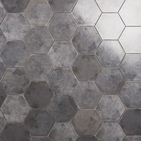 Ivy Hill Tile Mandalay Hex Antracite Porcelain Tile – 0.35 inch Thick, 9.13 inch x 10.51 inch, 8.07 sq.ft/Case – Polished Hexagon Finish