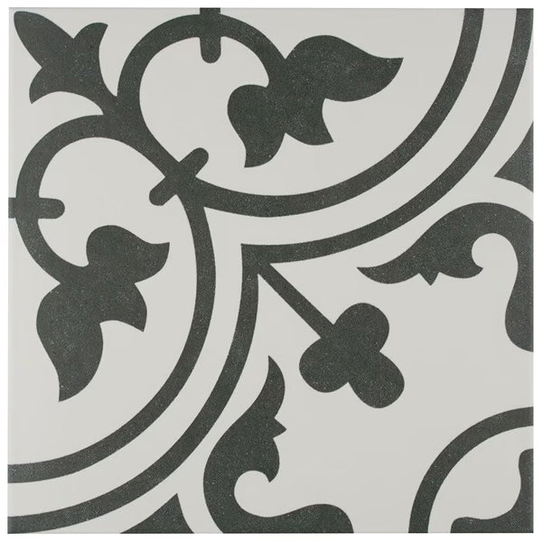 Merola Tile Arte Grey Porcelain Floor & Wall Tile 0.4 inch Thick x 9.75 inch Wide White Square – 10.88 sq. ft./Case, Glazed Satin Finish