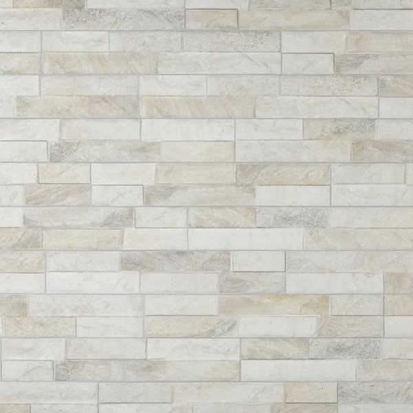 Merola Tile Ordino White Porcelain Tile 0.34 inch Thick 3.25 inch x 17.5 inch 9.6 sq. ft./Case Textured Stone Look Wall Tile