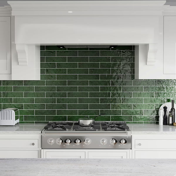 Merola Tile Viva Antic Verde Ceramic Wall Tile 0.35 inch Thick 3 inch Wide 4.16 sq ft/case Glossy Handmade Look