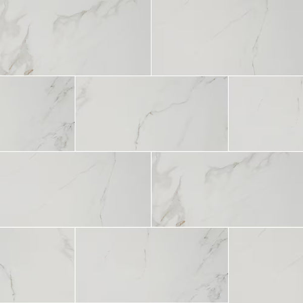 MSI Stone ULC Arctic Ravine Carrara White Porcelain Tile 0.37 inch Thickness 24 inch Width 16 sq. ft. Coverage Polished Finish Marble Look